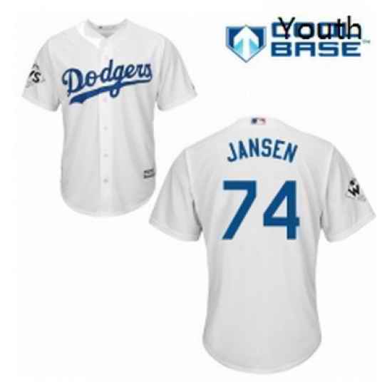 Youth Majestic Los Angeles Dodgers 74 Kenley Jansen Authentic White Home 2017 World Series Bound Cool Base MLB Jersey